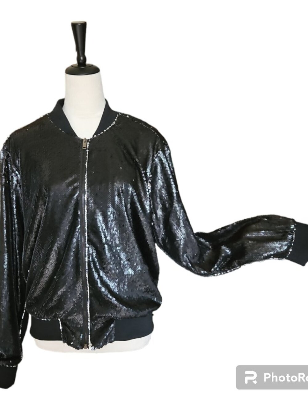 Rue+ Black Sequin Bomber Jacket size 1X EUC